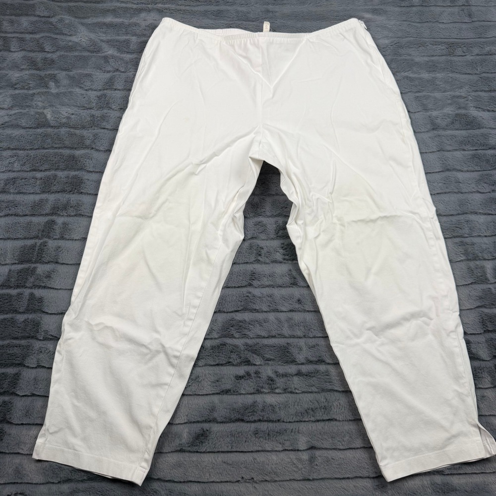 Eileen Fisher White Organic Cotton Stretch Side Zip Straight Leg Pants XL